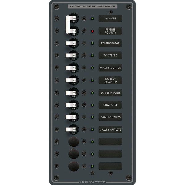 Blue Sea 8585 Breaker Panel - AC Main + 11 Positions (European) - White