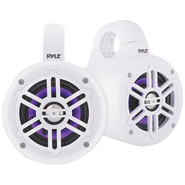 Pyle PLMRLEWB47WB 4-Inch 300-Watt Waterproof Marine Wakeboard Tower Speakers with LEDs (White)