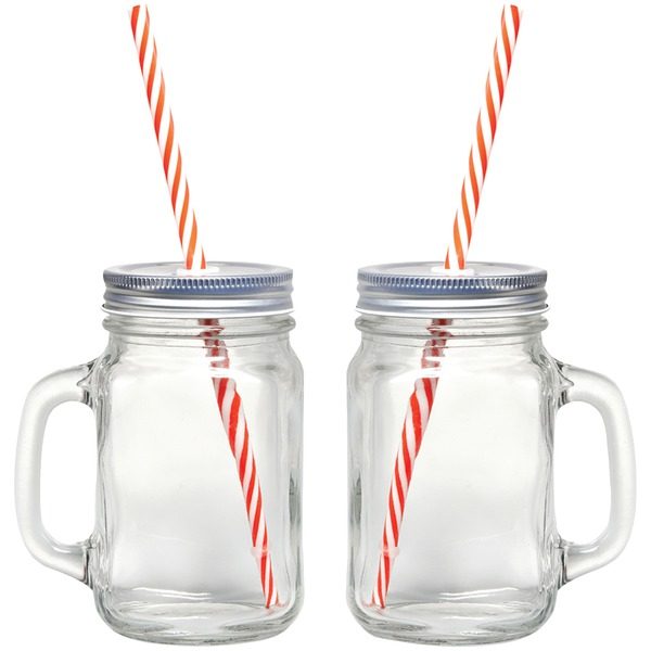 Gourmet By Starfrit 080049-006-0000 16-Ounce Mason Jar Mugs with Straws