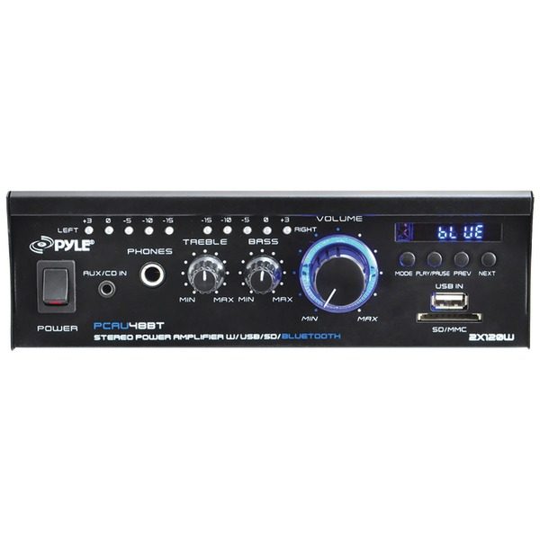 Pyle Home PCAU48BT 120-Watt x 2 Mini Blue Series Bluetooth Stereo Power Amp