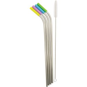 Starfrit 092847-006-0000 Stainless Steel Reusable Straws with Silicone Tips