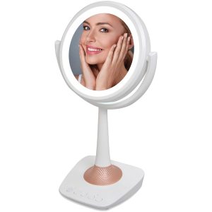 QFX R-72 5-Inch Lighted Makeup Mirror and Bluetooth Speaker