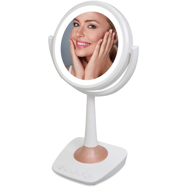 QFX R-72 5-Inch Lighted Makeup Mirror and Bluetooth Speaker