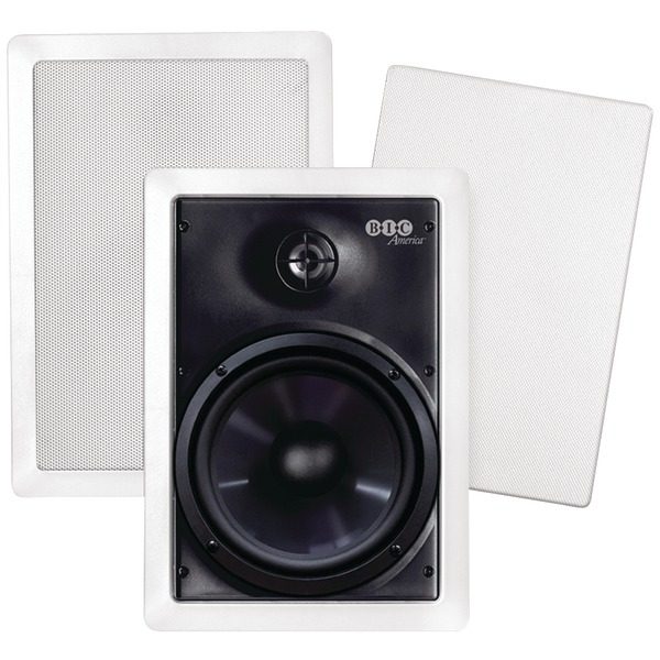 BIC America M-PRO6W 150-Watt 6.5" Weather-Resistant In-Wall Speakers with Pivoting Tweeters & Metal & Cloth Grilles