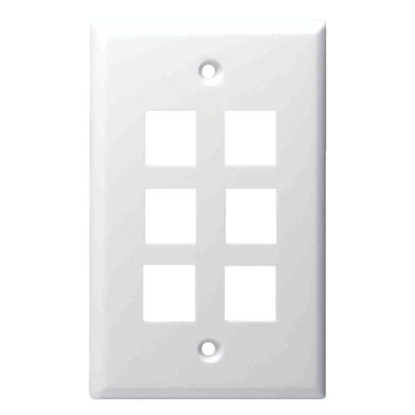 DataComm Electronics 20-3006-WH Multi-Port Standard-Size White Keystone Wall Plates (6 Ports)