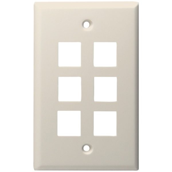 DataComm Electronics 20-3006-LA 6-Port Standard Size Keystone Wall Plate (Lite Almond)