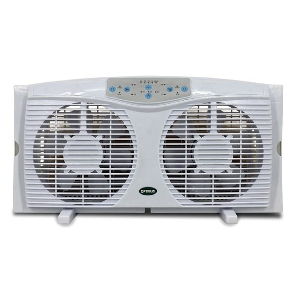 Optimus F-5286 8" Reversible Twin Window Fan with Thermostat