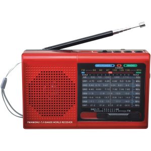 Supersonic SC-1080BT- RED 9-Band Rechargeable Bluetooth Radio with USB/SD Card Input (Red)