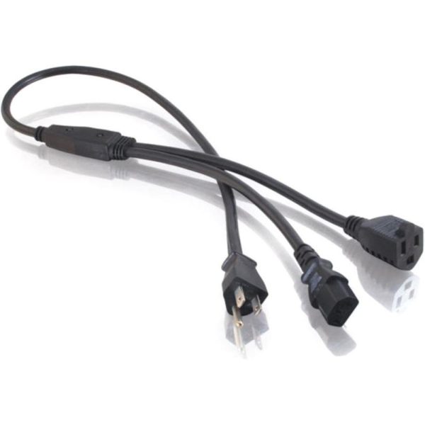 C2G 3ft 16 AWG 1-to-2 Power Cord Splitter (NEMA 5-15P to 1 NEMA 5-15R + 1 IEC320C13) - 3ft