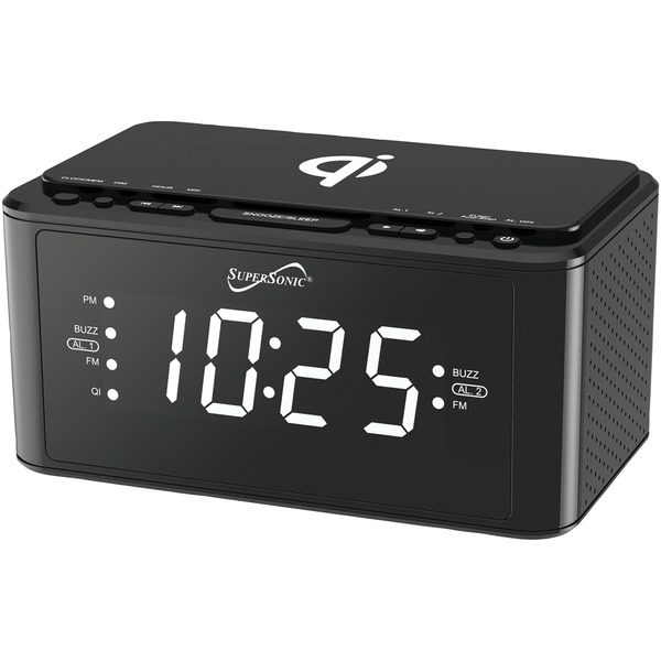 Supersonic SC-6030QI-BK Clock Radio with Qi Wireless Charging Station (Black)