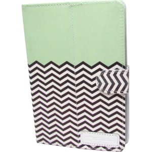 Linsay GREEN/STRIPESC-7 7-inch Portfolio Leather Tablet Case - Universal - Green White Stripes