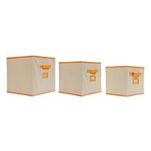 Orbit 722028140086 Storage Bins - Oatmeal with Orange Trim - 3PK - Assorted Sizes