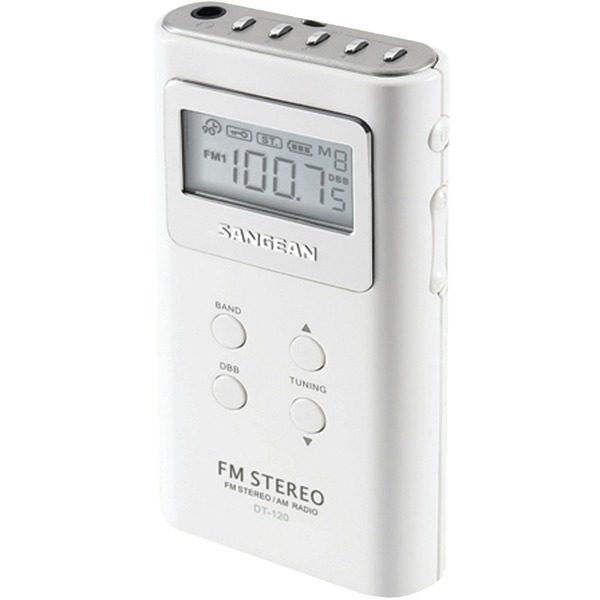 Sangean DT-120 WHITE Portable Pocket AM/FM Digital Clock Radio (White)