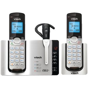 VTech DS6671-3 DECT 6.0 Connect-to-Cell 2-Handset Phone System with Cordless Headset