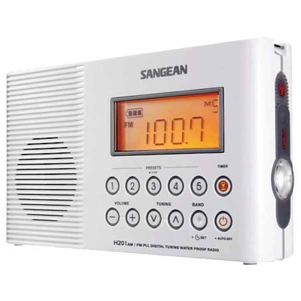 Sangean H201 H201 Portable 3-Band AM/FM/Weather-Alert Water-Resistant Shower Clock Radio