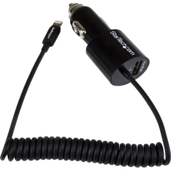 StarTech.com Black Dual Port Car Charger with Lightning Cable and USB 2.0 Port - High Power (21 Watt / 4.2 Amp) - 21 W Output Power - 12 V DC