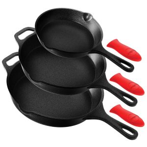 NutriChef NCCIPS3P49 3-Piece Pre-Seasoned Cast Iron Skillet Pans