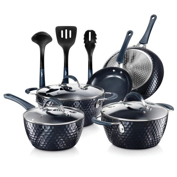 NutriChef NCCW11DS Diamond Home Kitchen Cookware Set (Dark Blue)