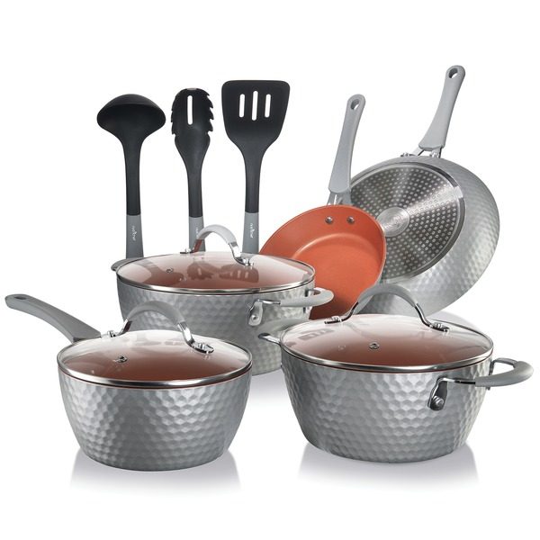 NutriChef NCCW11GD Diamond Home Kitchen Cookware Set (Silver)