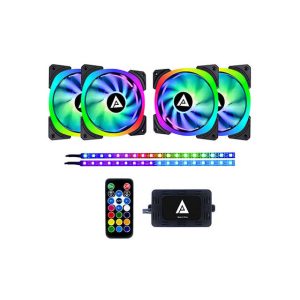 APEVIA LP612L2S-RGB LUNAR PRO 120MM SILENT ADDRESSABLE RGB COLOR CHANGING LED FAN + 2 COLOR CHANGING MAGNETIC LED STRIPS (6+2-PK)