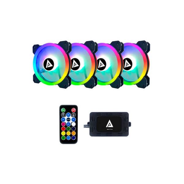 APEVIA TL412L-RGB TWILIGHT 120MM SILENT DUAL RING ADDRESSABLE RGB COLOR CHANGING LED FAN (4-PK)