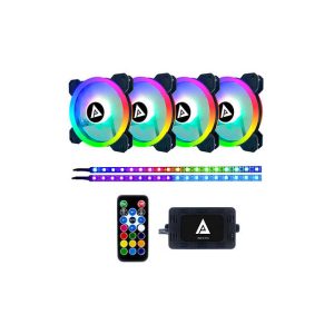 APEVIA TL412L2S-RGB TWILIGHT 120MM SILENT ADDRESSABLE RGB COLOR CHANGING LED FAN + 2 COLOR CHANGING MAGNETIC LED STRIPS (4+2-PK)