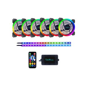 Apevia SP612L2S-RGB Spectra 120mm Silent Dual Ring Addressable RGB Color Changing LED Fan + 2 Color Changing Magnetic LED Strips (6+2-pk)