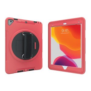 CTA Digital PAD-PCGK10R Protective Case with Built-in 360? Rotatable Grip Kickstand for iPad (Red)