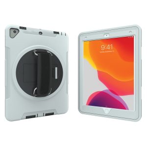 CTA Digital PAD-PCGK10W Protective Case with Built-in 360? Rotatable Grip Kickstand for iPad (White)