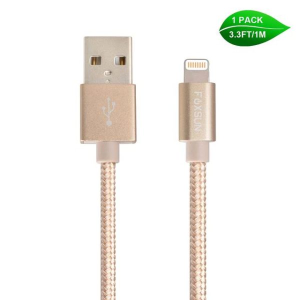 Foxsun AM001017 iPhone Charging Cable 3.3 FT/1M Nylon Braided Lightning Cable for iPhone 7/7Plus/6/6Plus/6S/6S Plus/5/5S/5C/SE