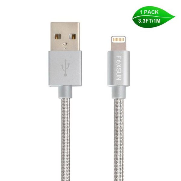 Foxsun AM001018 iPhone Charging Cable 3.3 FT/1M Nylon Braided Lightning Cable for iPhone 7/7Plus/6/6Plus/6S/6S Plus/5/5S/5C/SE