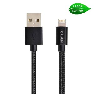 Foxsun AM001019 iPhone Charging Cable 3.3 FT/1M Nylon Braided Lightning Cable for iPhone 7/7Plus/6/6Plus/6S/6S Plus/5/5S/5C/SE