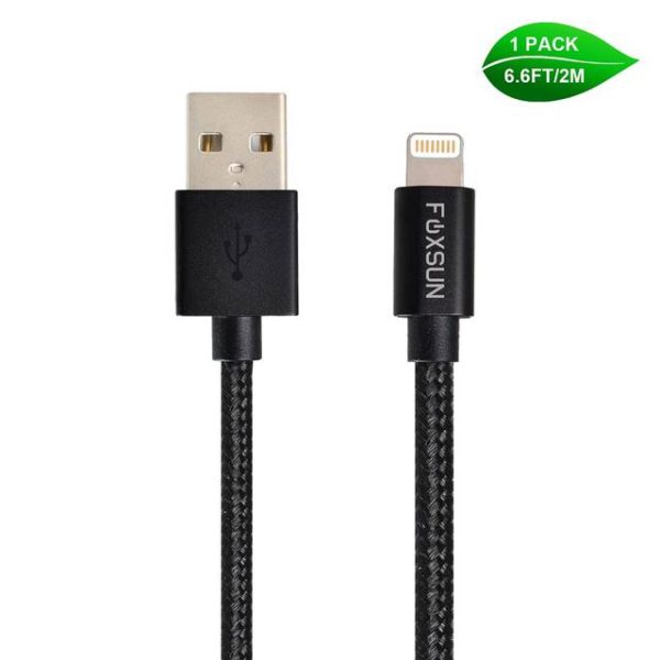 Foxsun AM001022 iPhone Charging Cable 6.6 FT/2M Nylon Braided Lightning Cable for iPhone 7/7Plus/6/6Plus/6S/6S Plus/5/5S/5C/SE