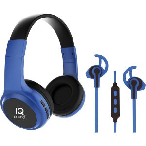 IQ Sound IQ-260BT- BLU 2-in-1 Bluetooth Headphones/Earbuds with Microphone Combo (Blue)