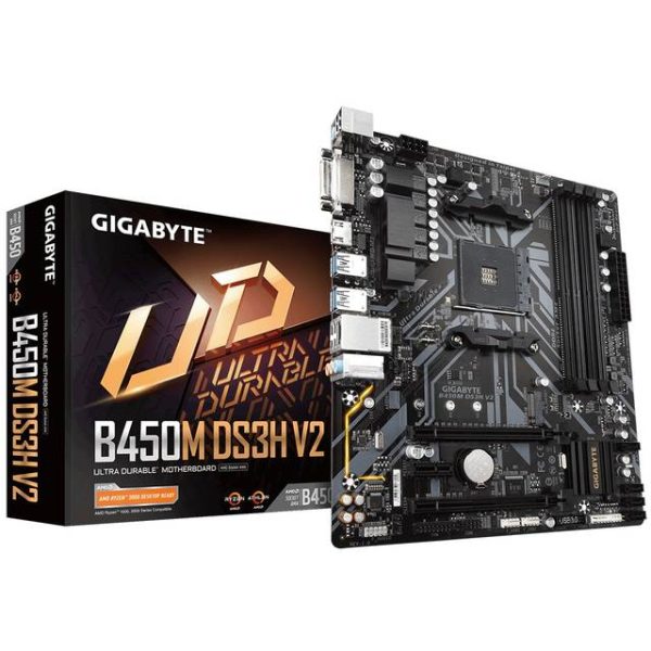 GIGABYTE B450M DS3H V2	Socket AM4/ AMD B450/ DDR4/ Quad-GPU & 2-Way CrossFire/ SATA3&USB3.1/ M.2/ Micro ATX Motherboard