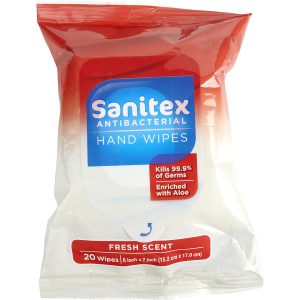 ANTIBACTERIAL HAND WIPES FRESH SCENT 20CT - SANITEX by