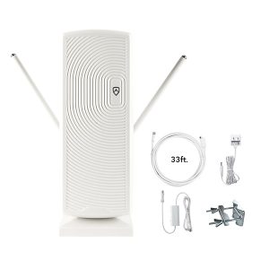 ANTOP Antenna Inc. AT-405BV W AT-405BV Smartpass-Amplified Mini Tower Indoor/Outdoor HDTV Antenna (White)