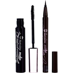 Heroine Make Long And Curl Mascara Super Waterproof - 01 Black + Smooth Liquid Eyeliner Super Keep - 02 Brown - KISS ME by Isehan Japan