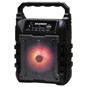 SYLVANIA SP389-B 5-Watt Rechargeable Disco-LED Light-up Bluetooth Speaker with FM Radio