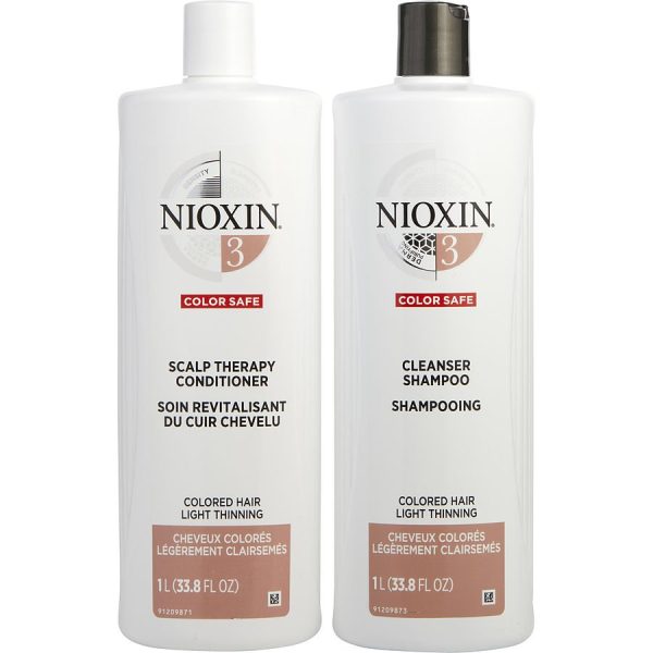 SYSTEM 3 SCALP THERAPY CONDITIONER AND CLEANSER SHAMPOO FOR COLORED HAIR WITH LIGHT THINNING LITER DUO - NIOXIN by Nioxin