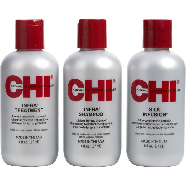 THERMAL CARE TRIO SET -INFRA TREATMENT 6 OZ & SILK INFUSION 6 OZ & INFRA SHAMPOO 6 OZ - CHI by CHI