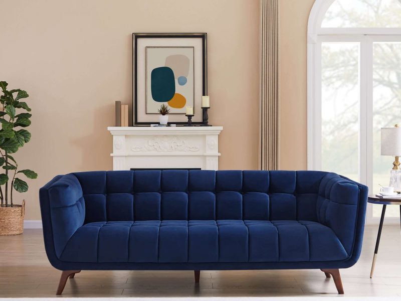 Addison Large Navy-Blue Velvet Sofa