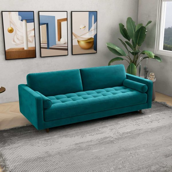 Anthony Mid-Century Modern  Teal Velvet Sofa