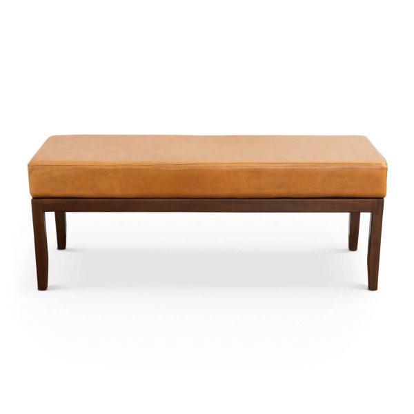 Austin Mid Century Modern Antique Tan Leather Bench