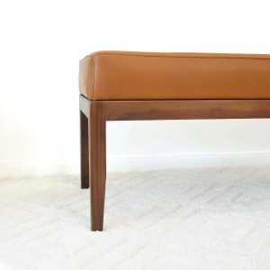 Austin Mid Century Modern Solid  Dark Tan Leather Bench