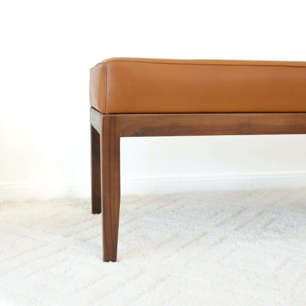 Austin Mid Century Modern Solid  Dark Tan Leather Bench