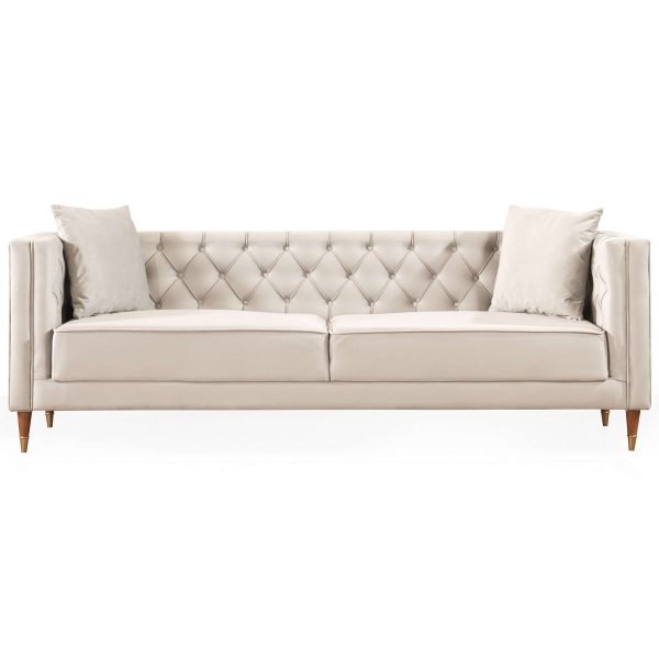 Autumn Mid-Century Modern  Cream Velvet Sofa