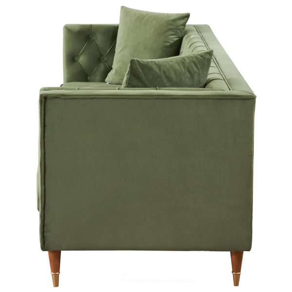 Autumn Mid-Century Modern  Olive Green Velvet Sofa