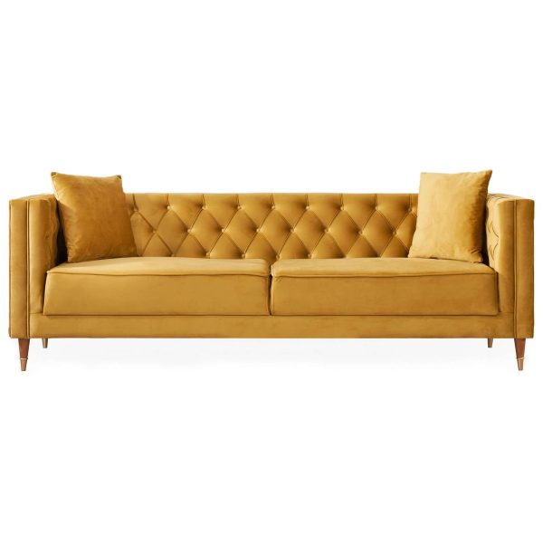 Autumn Mid-Century Modern  Yellow Mustard Velvet Sofa