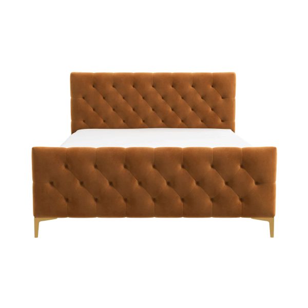 Bailey  Mid Century Modern Queen// King Cognac Velvet Upholstered Platform Bed